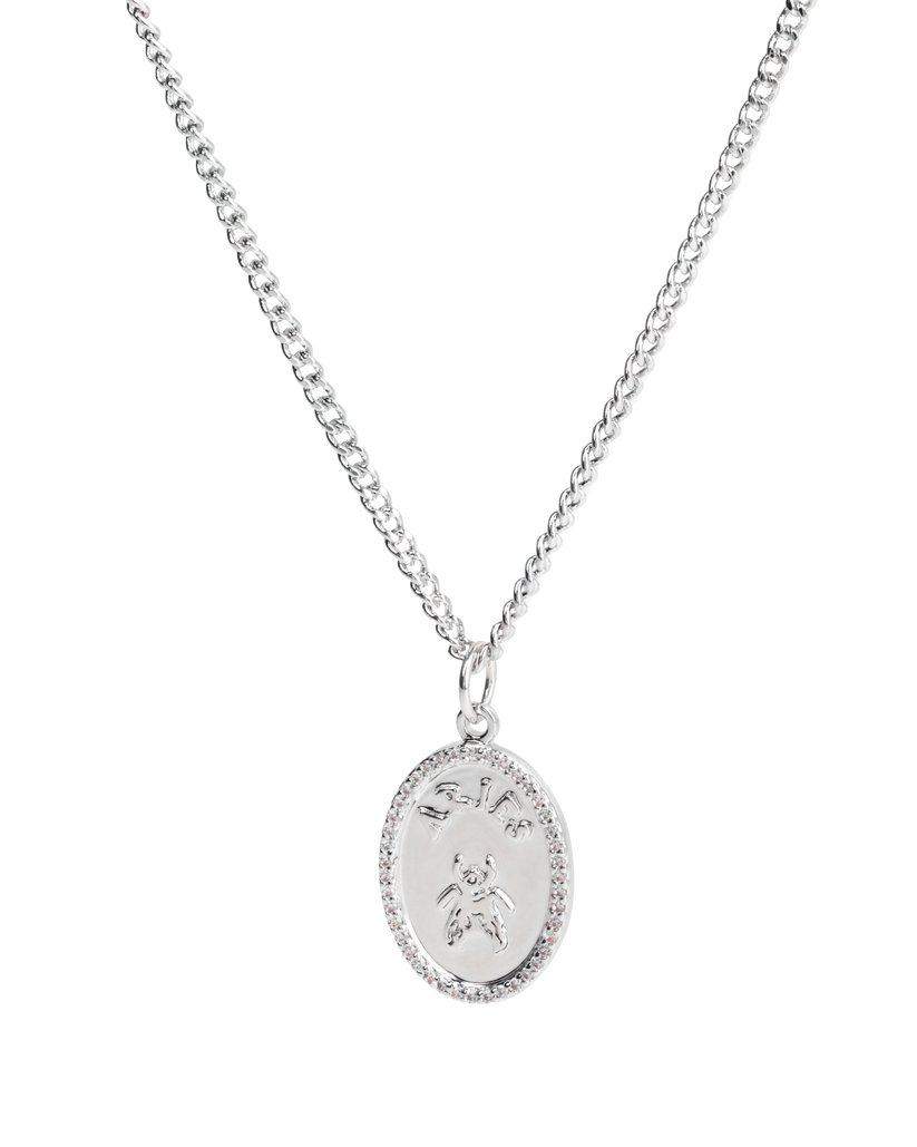 Aries Chain Necklace With Fly Paved Pendants Silver Aries Chain Necklace With Fly Paved Pendants Silver
